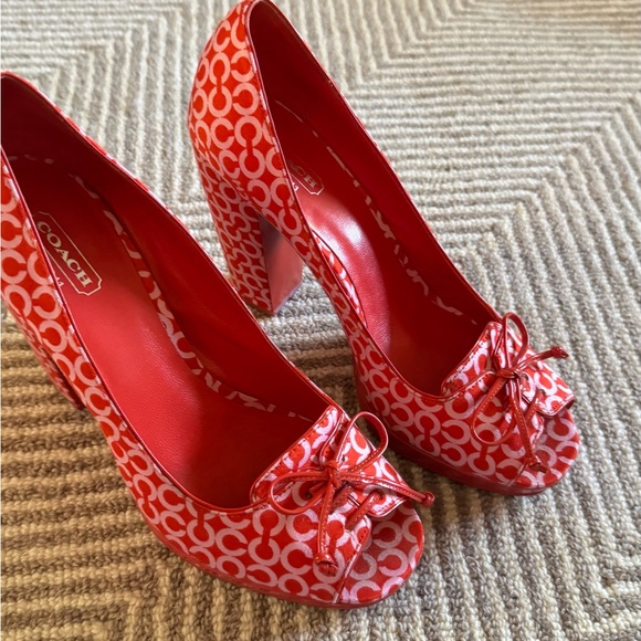 Coach Red and White Patterned Heels - Picture 4 of 8